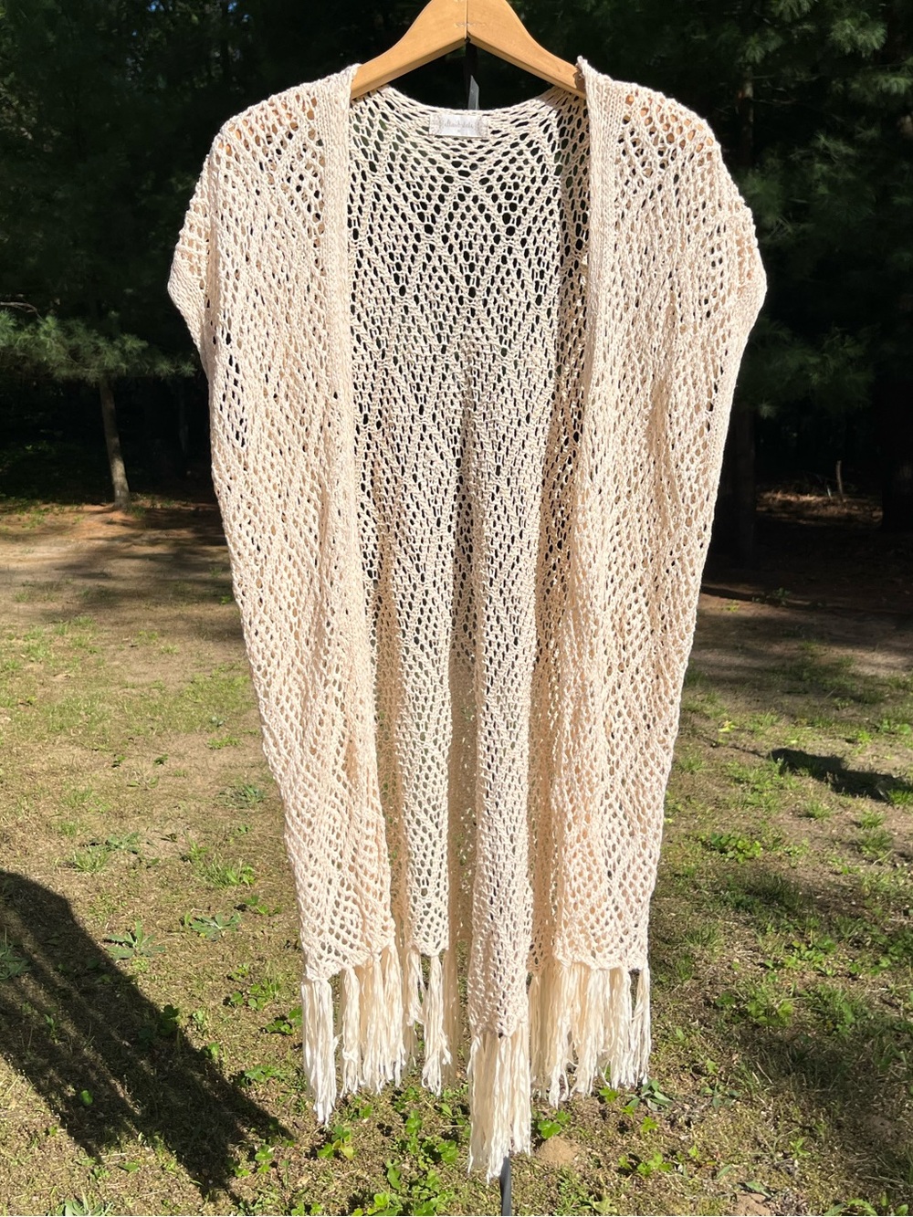 Altar’d State Crochet Knit Fringe Cream Duster Summer Boho Festival